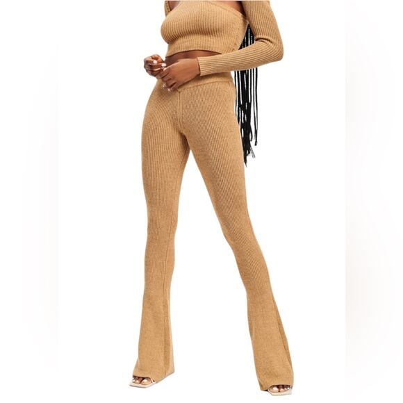 NWT SER•O•YA Brown London Pants Knit Flare High Rise Slight V Waist Size Large - Picture 1 of 15